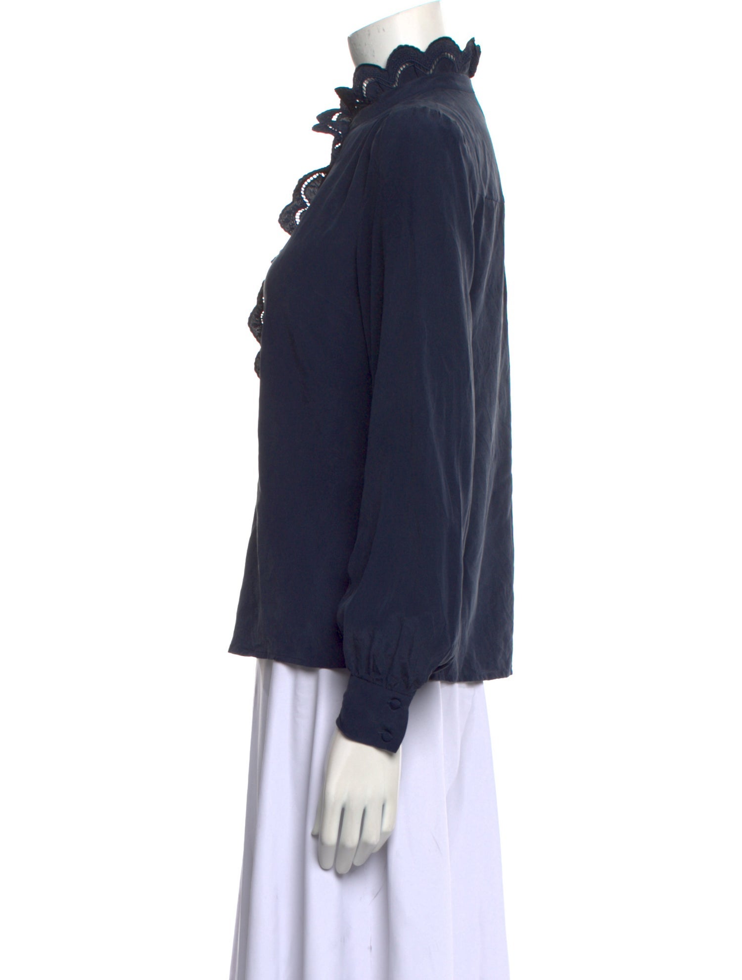 Sézane Silk Mock Neck Button-Up Top